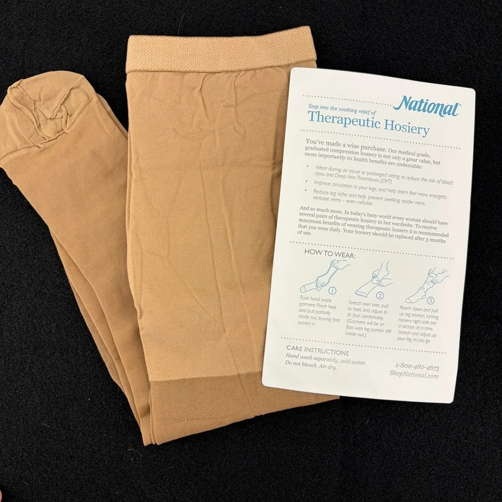 Lot 2 VTG NEW National Fine Hosiery‎ S 4472 Natural B Compression Pantyhose USA